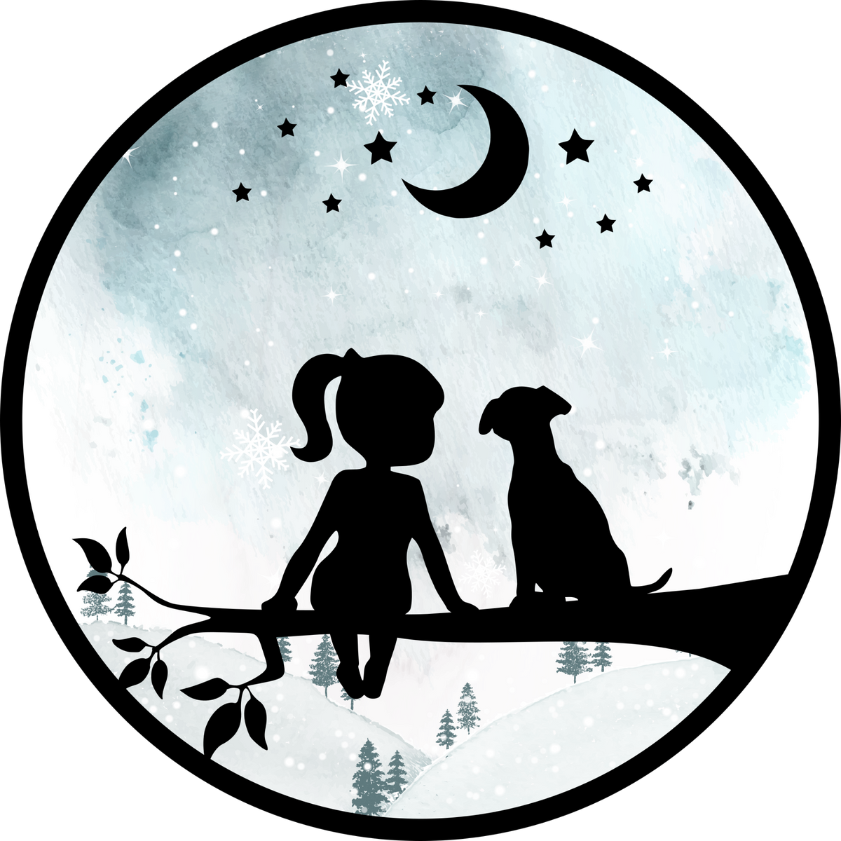 Wintry Dog Night Stickers
